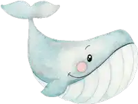 a whale with a pink nose and a smiling face