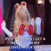 a woman in a sailor moon costume is dancing on stairs .