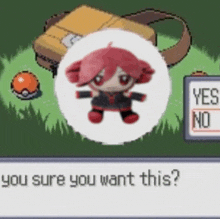 a pixel art of a girl with red hair asking if you want this .