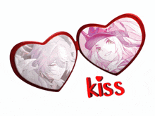 two hearts with a picture of a girl and the word kiss on the bottom