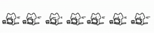 a row of black and white drawings of cats with the letters l and r on them