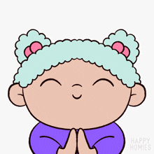 a cartoon of a girl with a please sign above her