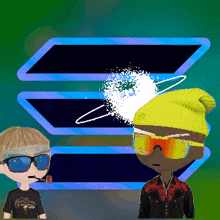 two cartoon characters wearing sunglasses and a yellow hat
