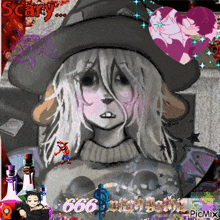 a picture of a witch with the words scary 666 witch gothic on it