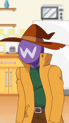a cartoon character with a w on his face