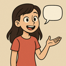 a cartoon of a girl with a speech bubble behind her