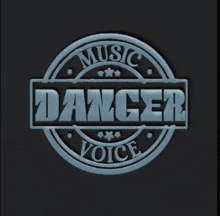 a sign that says music danger voice in gold letters