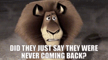 Madagascar Alex The Lion GIF - Madagascar Alex The Lion Did They Just Say They Were Never Coming Back GIFs