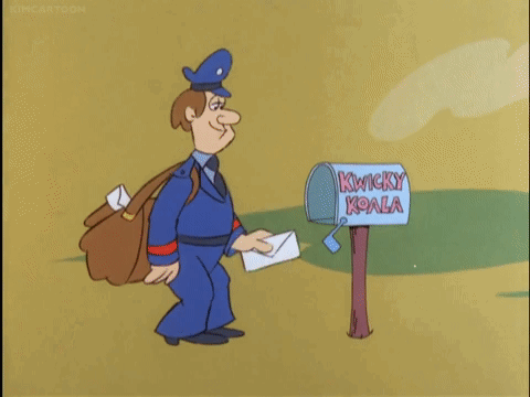 The postman is surprised by a hand emerging from the mailbox