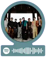 a spotify sticker with a picture of a group of young men standing in front of a building