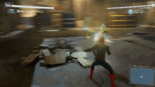 a video game screen shows a spider-man fighting a villain called iron stealth