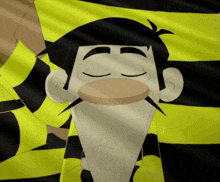 a cartoon character with a yellow and black striped shirt and a mustache