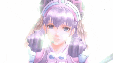 a video game character with purple hair and blue eyes says is that really you