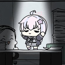 a cartoon of a girl with pink hair and a star on her head