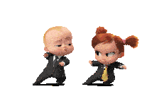 a baby and a girl in suits are doing a handstand on a white background