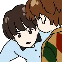 a cartoon drawing of two men looking at each other