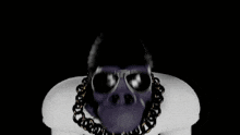 a purple gorilla wearing sunglasses and a chain around his neck