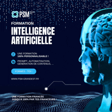 an advertisement for psm intelligence artificielle with a picture of a brain on it