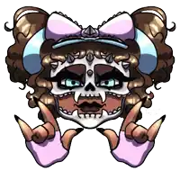 a drawing of a girl with a skull face and a pink bow on her head