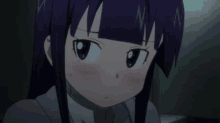 a close up of a girl with purple hair and a tokyo mx logo behind her