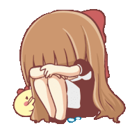 a cartoon girl covering her face with her hands