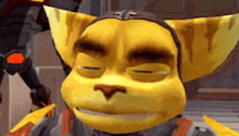 a close up of a cartoon character 's face with his eyes closed in a video game .