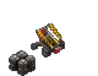 a pixel art drawing of a motorcycle with a skull on it