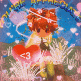 a picture of a girl with flowers in her hair and a heart with the number 3 on it