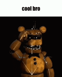 freddy fazbear from five nights at freddy 's is wearing sunglasses and holding a clock in his hand .