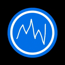 a blue circle with a white circle around the letter m and w