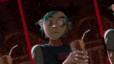 a cartoon drawing of a girl with blue hair and stars on her head