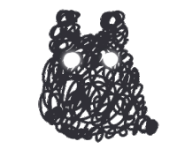 a black and white drawing of an owl with glowing eyes