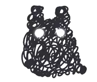 a black and white drawing of an owl with glowing eyes
