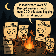 a cartoon shows a group of people sitting around a campfire with job applications