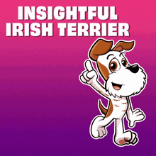 a cartoon dog is pointing up with the words insightful irish terrier below it