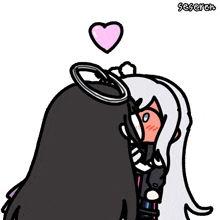 a cartoon drawing of two girls kissing with a heart above them and the words seserem below them