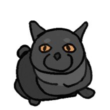a drawing of a black cat with orange eyes looking up