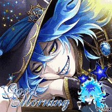 a pixel art of a witch with the words good morning written on the bottom