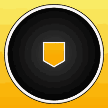 a black circle with a white border and a yellow triangle in the center