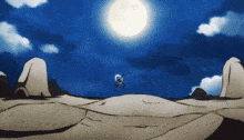 a person is flying through the air in front of a full moon in a desert