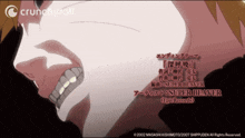 a close up of a person 's face with crunchyroll written in the corner