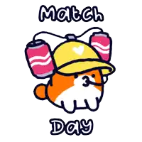 a cartoon drawing of a dog wearing a yellow hat and holding two cans of soda
