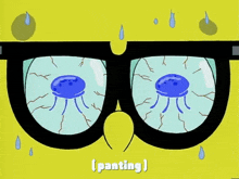 spongebob wearing glasses with jellyfish in his eyes