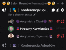 a screen shot of a discord channel with a channel status of set