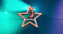a cartoon chipmunk standing on top of a star