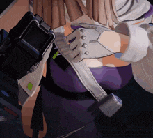 a close up of a cartoon character 's butt with a purple top