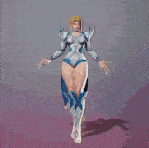 a 3d model of a woman in a white and blue outfit