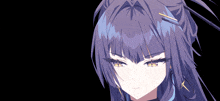 a close up of a girl with purple hair
