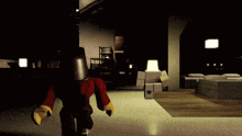 a video game character is walking through a living room