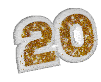 the number 20 is surrounded by gold glitter on a white background